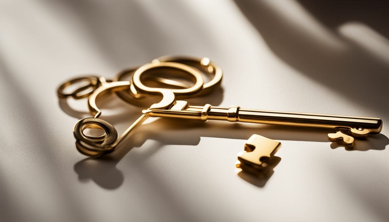 Close-up of a golden key symbolizing trust and credibility, without humans.